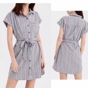 AMERICAN EAGLE Rainbow Striped Button Front Shirt Dress-M